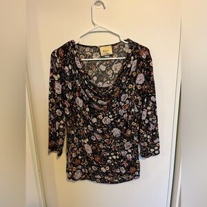 Elie Tahari Shirt Top Womens Medium Floral Boho Cowl Neck‎ Soft Modal